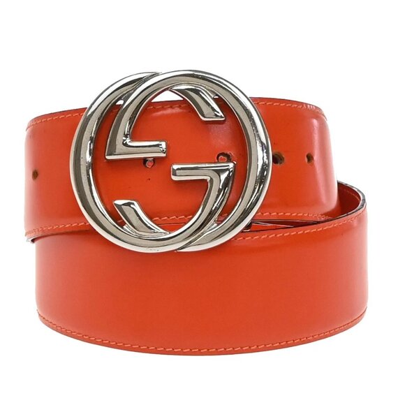 GUCCI GG Logo Interlocking Belt 75/30 Leather Orange 158-082825 - Picture 1 of 12